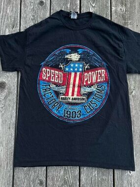 Harley-Davidson Black Short Sleeve 'Speed Power' American Shield Tee